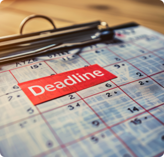 Close-up of a calendar page with the word “Deadline” highlighted in red, representing an important due date or time-sensitive task.